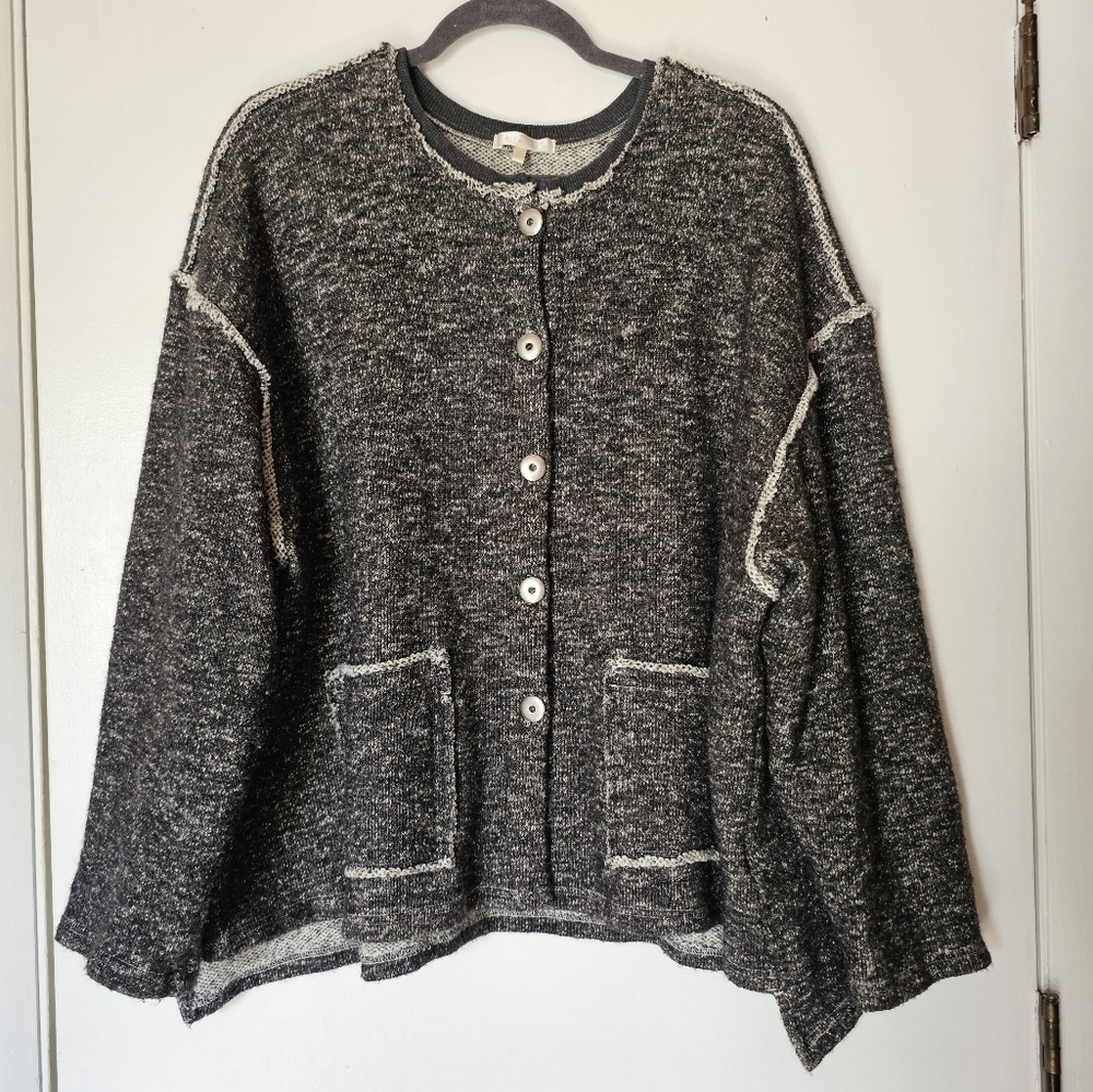 Kleën cotton blend gray ruffled oversized grandmacore winter cardigan Size M